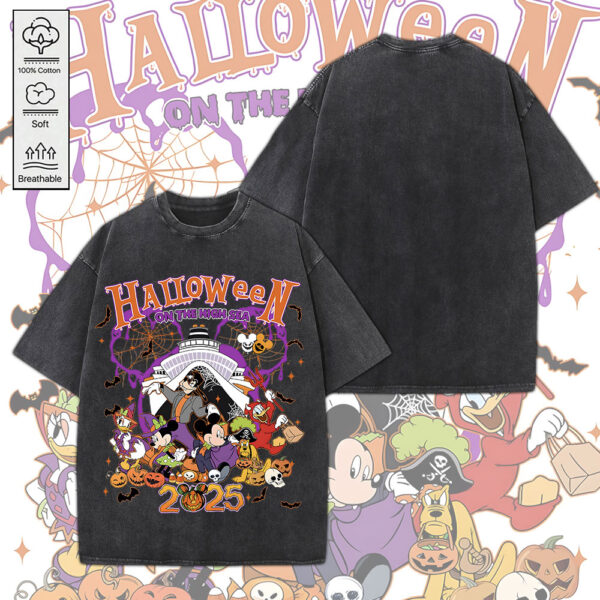Mickey's Not So Scary Halloween Party 2D Acid Washed Cotton Shirt - MEDIA 144
