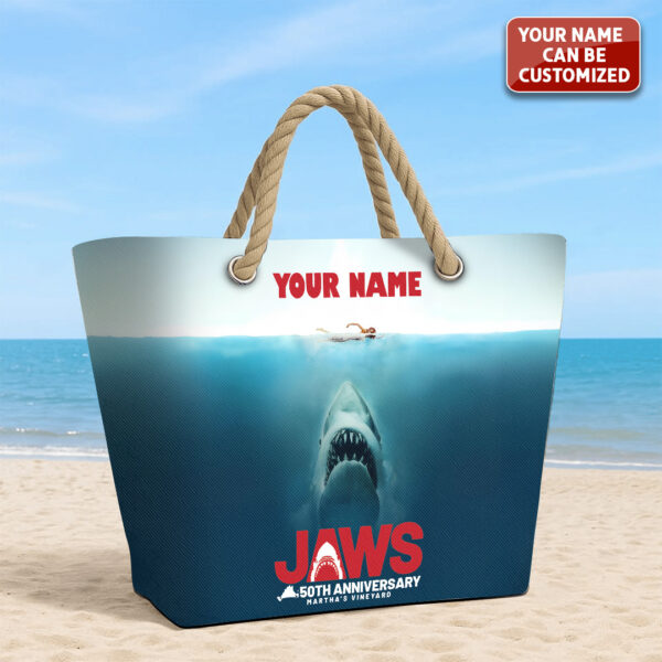 Personalized Jaws Hemp Rope Tote Bag - TANTN 14197