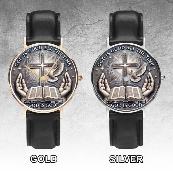 God Is Good Black Stitched Leather Watch - TANTN 14724