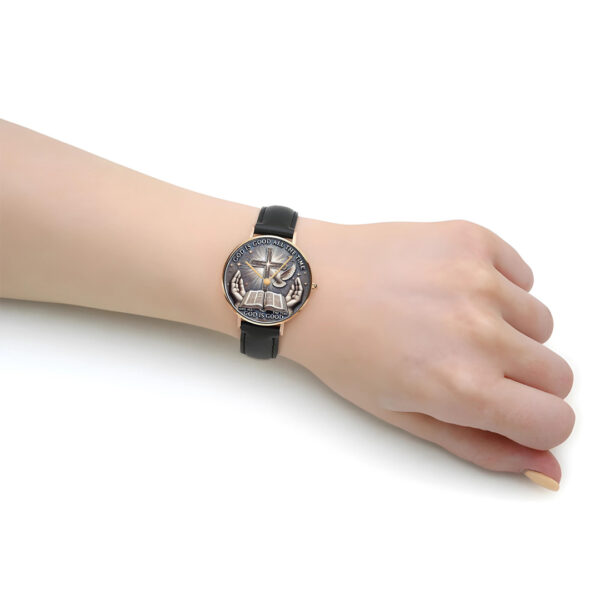 God Is Good Black Stitched Leather Watch - TANTN 14724