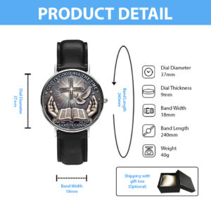 God Is Good Black Stitched Leather Watch - TANTN 14724
