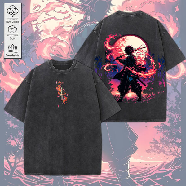 Tanjiro Kamado x Demon Slayer 2D Acid Washed Cotton Shirt - MEDIA 155