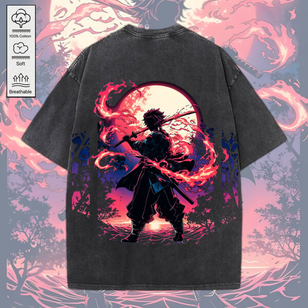 Tanjiro Kamado x Demon Slayer 2D Acid Washed Cotton Shirt - MEDIA 155