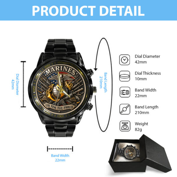 US Marine Corps Black Stainless Steel Watch - MAITM 12211
