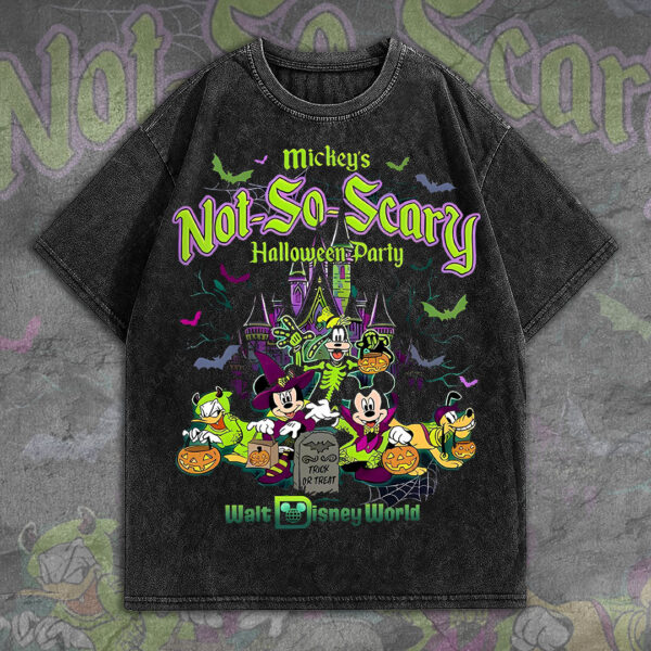 Mickey's Not So Scary Halloween Party 2D Acid Washed Cotton Shirt - MEDIA 133