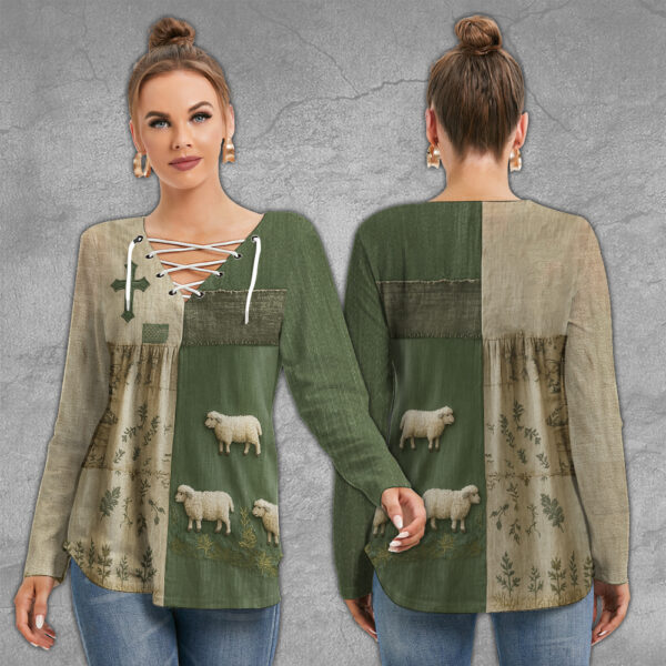 Faith Grass And Lamb Women's Long Sleeve Neckline Tie Sweatshirt - MAITM 12509