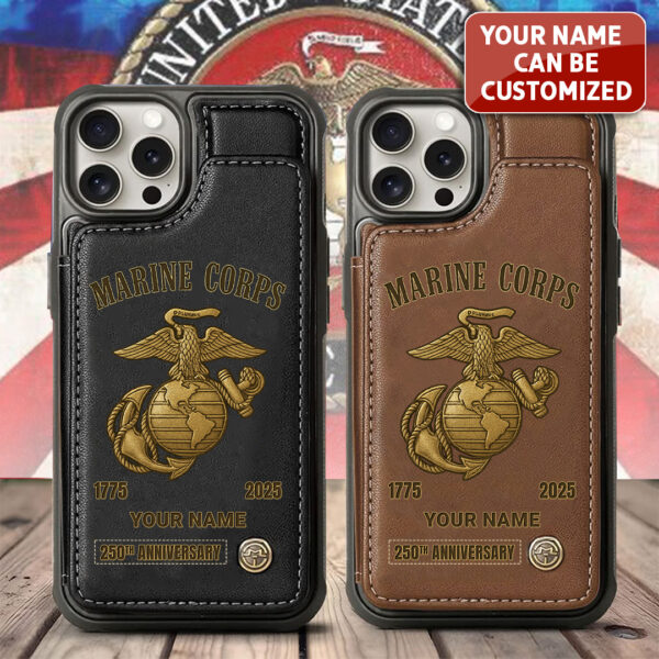 Personalized US Marine Corps Leather Wallet Phone Case - TANTN 15205