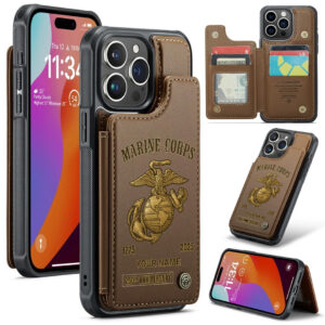 Personalized US Marine Corps Leather Wallet Phone Case - TANTN 15205