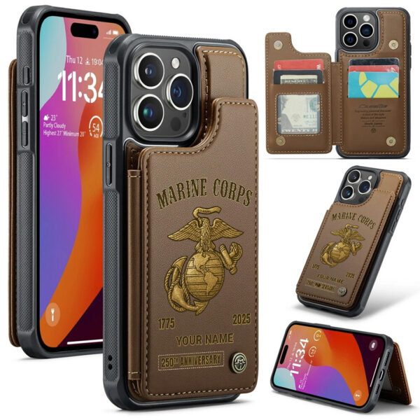Personalized US Marine Corps Leather Wallet Phone Case - TANTN 15205
