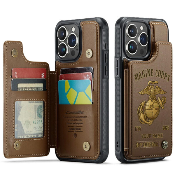 Personalized US Marine Corps Leather Wallet Phone Case - TANTN 15205